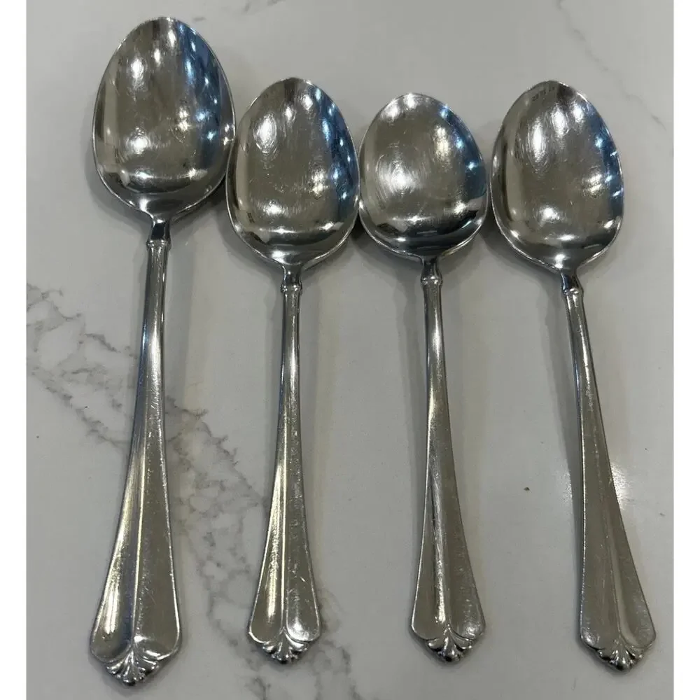 Vtg 4PC ONEIDA JUILLIARD Glossy Stainless‎ CUBE 1 Serving Spoon 3 Dinner Spoons